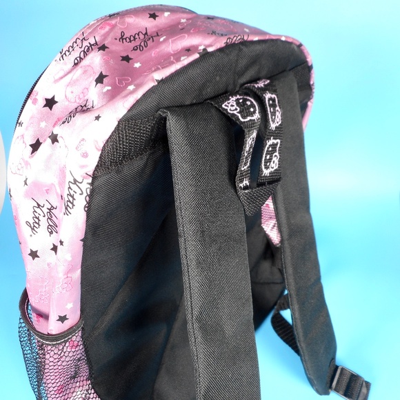 Hello Kitty Sanrio Light Pink Black Backpack Hearts Stars School Embroidered - Picture 9 of 14